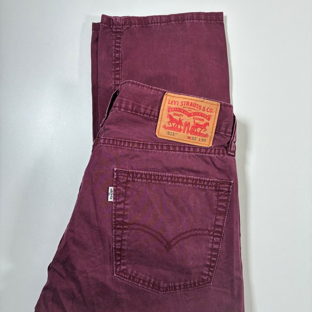 Levi's 513 Slim Straight Jeans 32x29 Burgundy Maroon‎ USA Cowboy